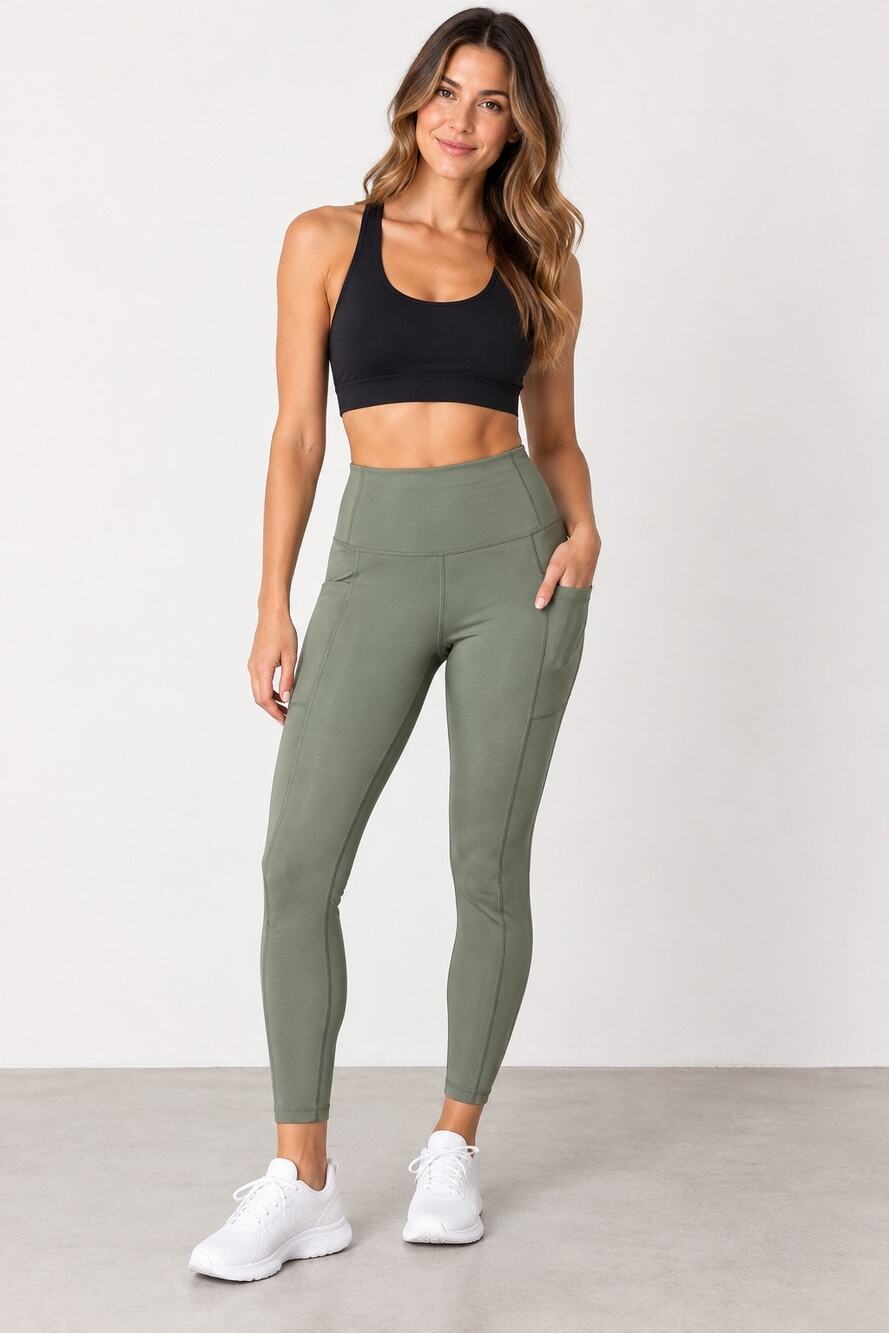 Danskin Olive Green High Rise 7/8 Leggings Size Small Side Pockets Yoga Active